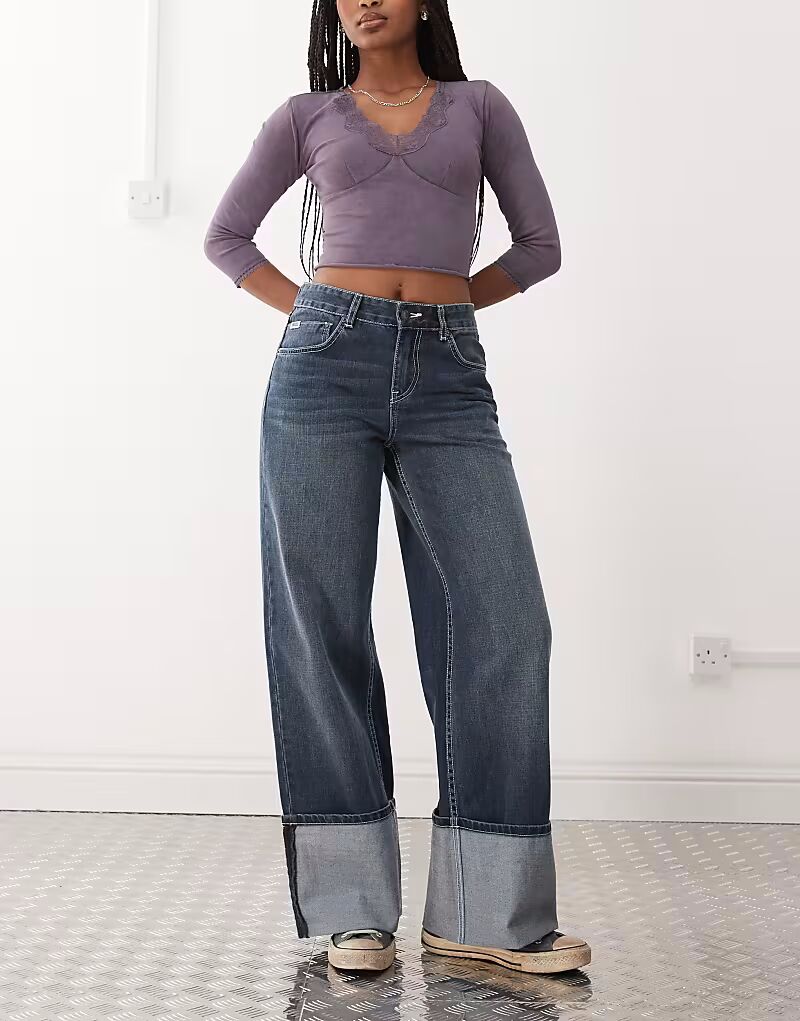 

Джинсы Ragged Priest с низкой посадкой и отворотами, свободного кроя, цвета индиго The Ragged Priest