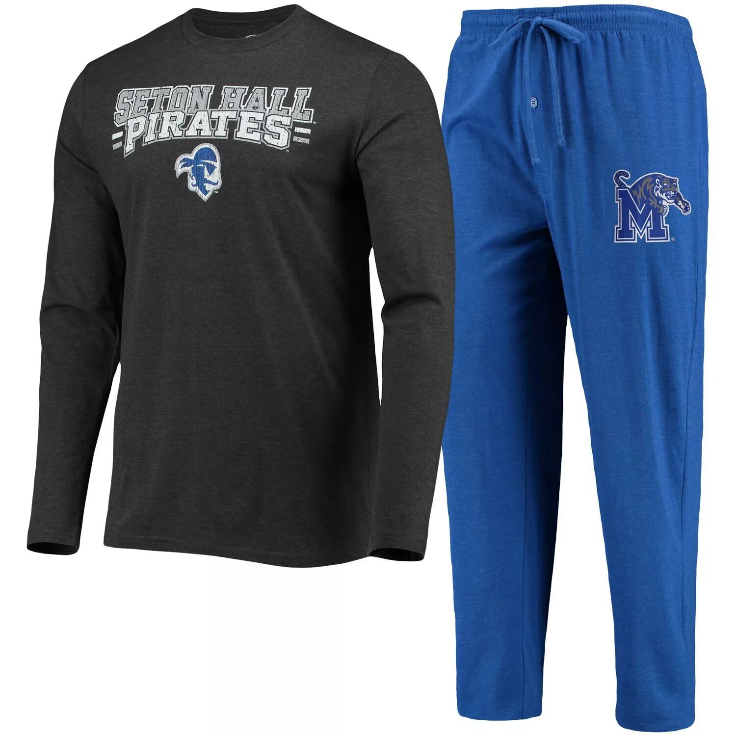 

Мужская футболка Concepts Sport Blue/Heared Charcoal Seton Hall Pirates Meter с длинными рукавами и брюки, комплект для сна