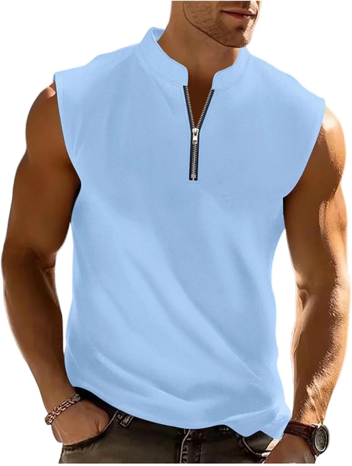 Мужская майка без рукавов с 1/4 разрезом, Generic, Light Blue