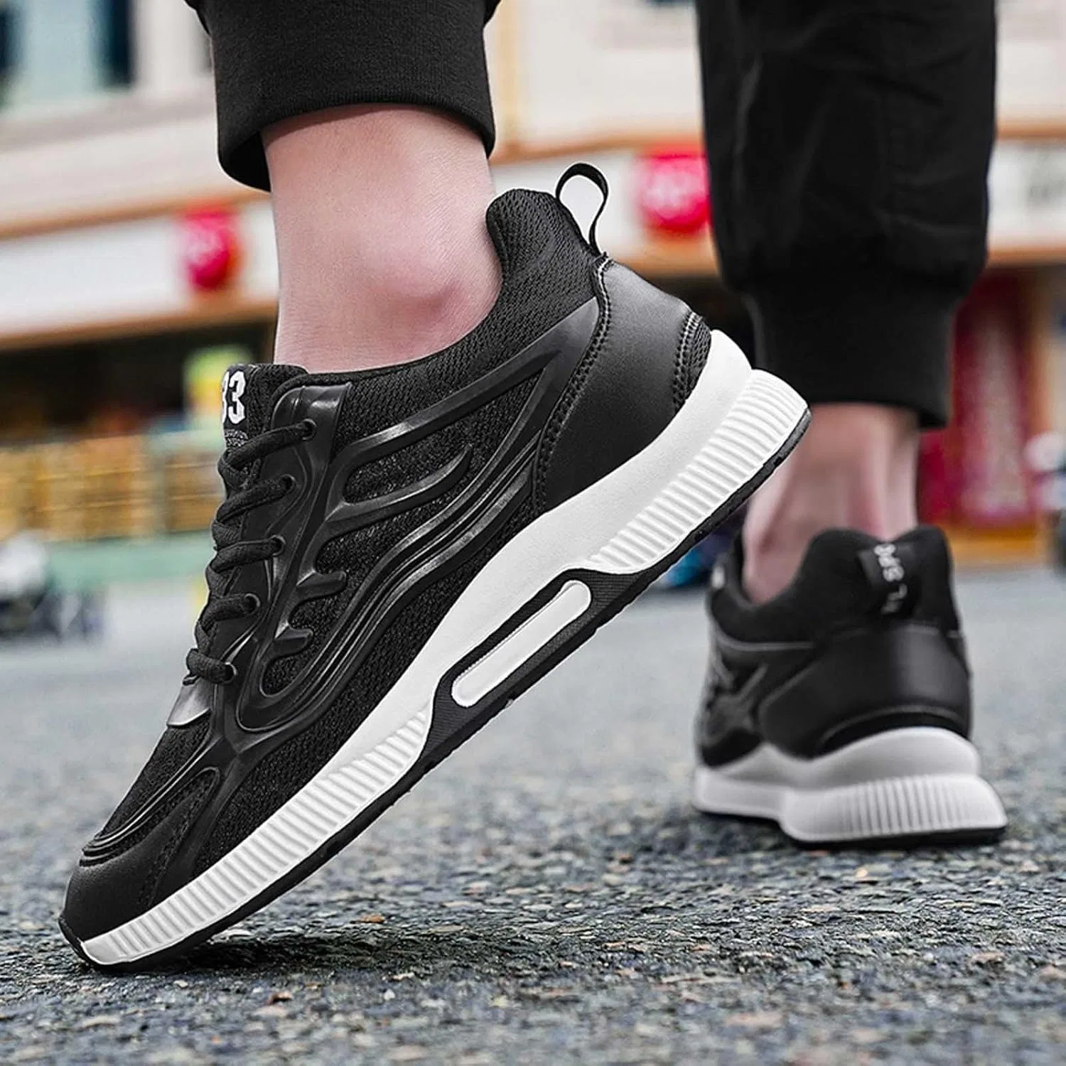 Кроссовки Modische, einfarbige Mesh-Sneaker zum Schnüren für Paare für Männer Frauen mit der gleichen Art von Laufschuhen Generic, Schwarz — фото 2