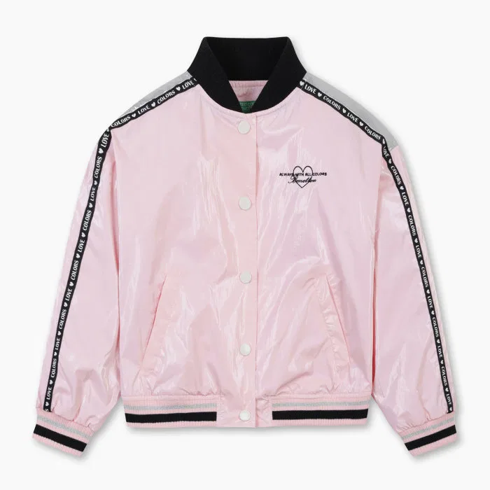 Детский блестящий бомбер Shiny, розовый, от Benetton Kids