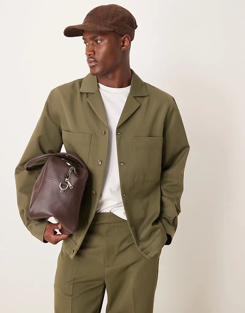 

ASOS DESIGN Куртка Смарт-коорд Revere Harrington темно-зеленого цвета, Зеленый, ASOS DESIGN Куртка Смарт-коорд Revere Harrington темно-зеленого цвета