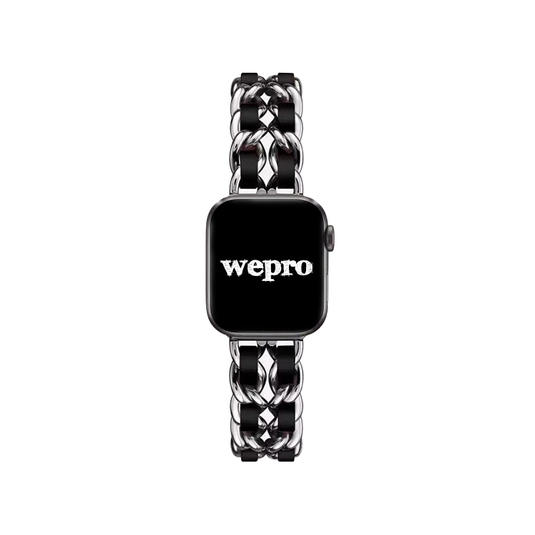 

Wepro Часы Strap Apple Compatibility Metal 49mm, Silver+Black Leather