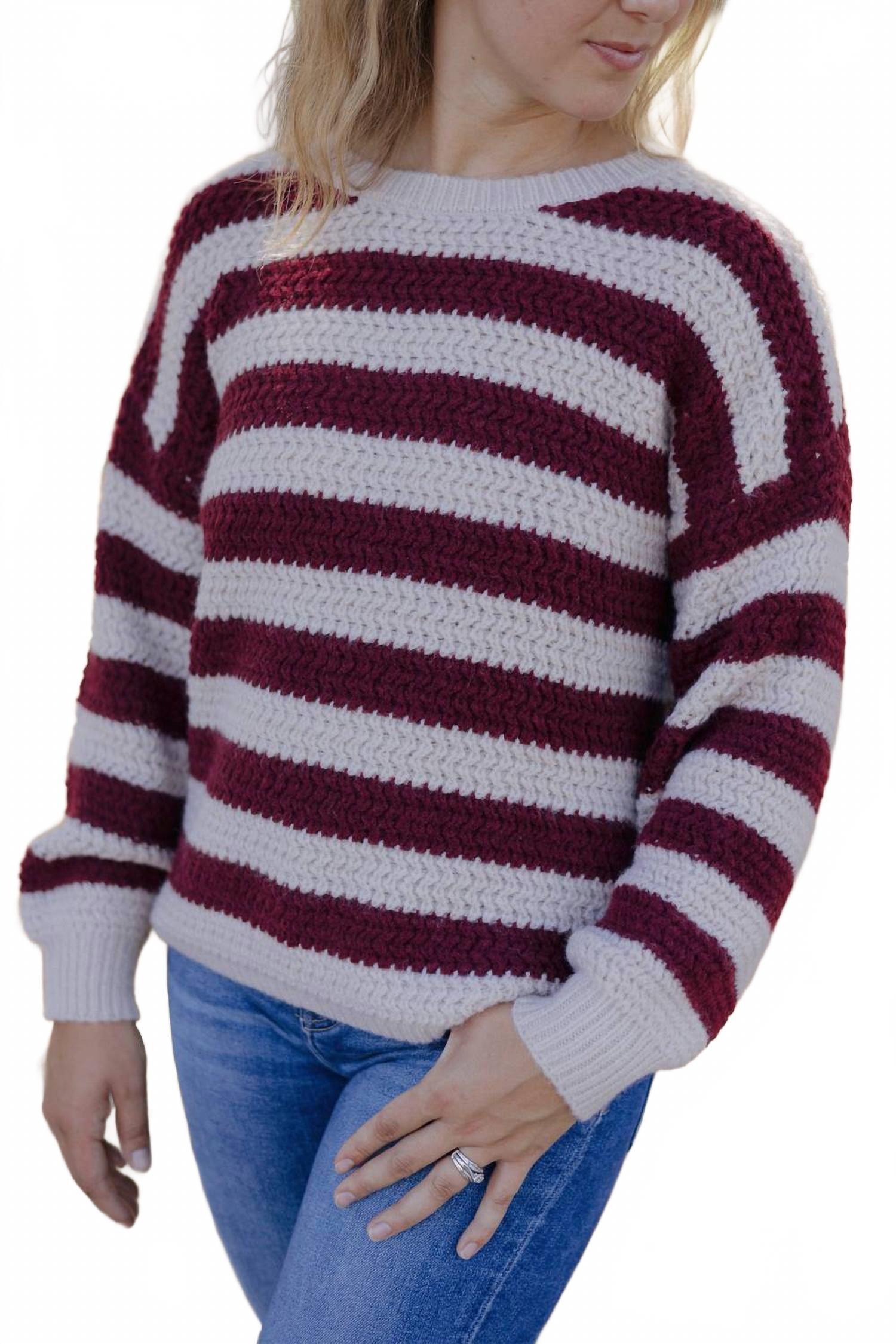 

Сэди полосатый свитер в бежево-бордовом цвете Blu Pepper