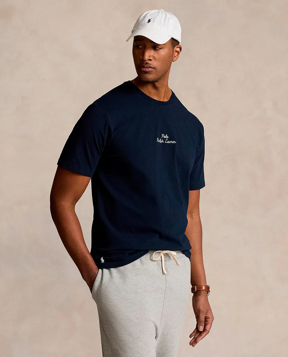 

Мужская хлопковая футболка с вышитым логотипом больших размеров Polo Ralph Lauren, темно-синий