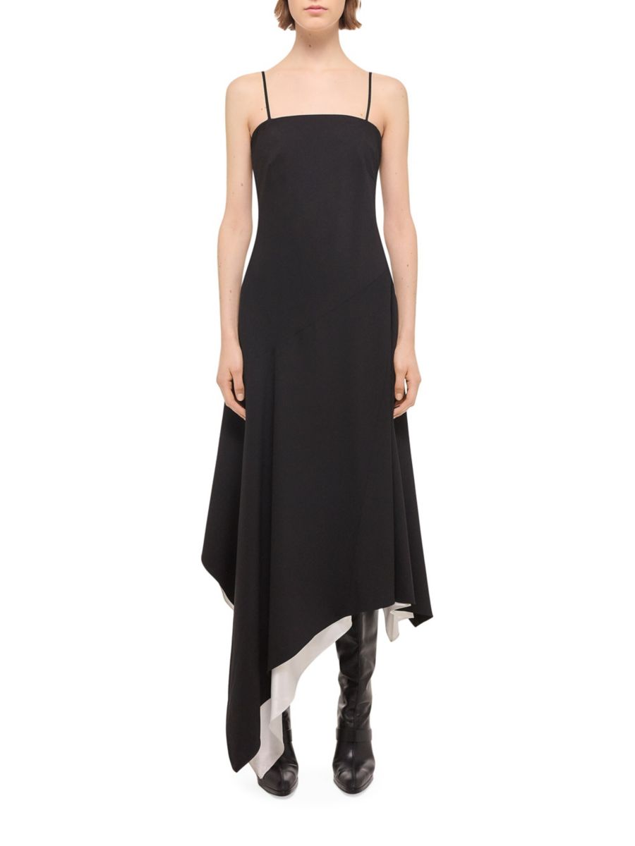 

Многослойное шерстяное платье с шарфом и подолом Helmut Lang, черный