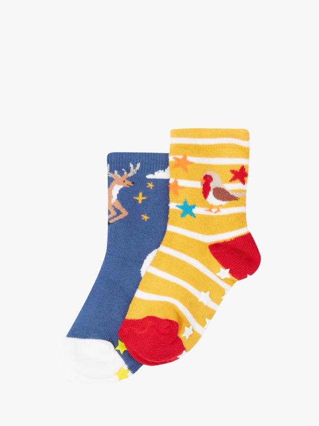 

Детские носки Fruig с отличным сцеплением из хлопковой смеси Frugi, Pack of 2, Fun Flowers Multi