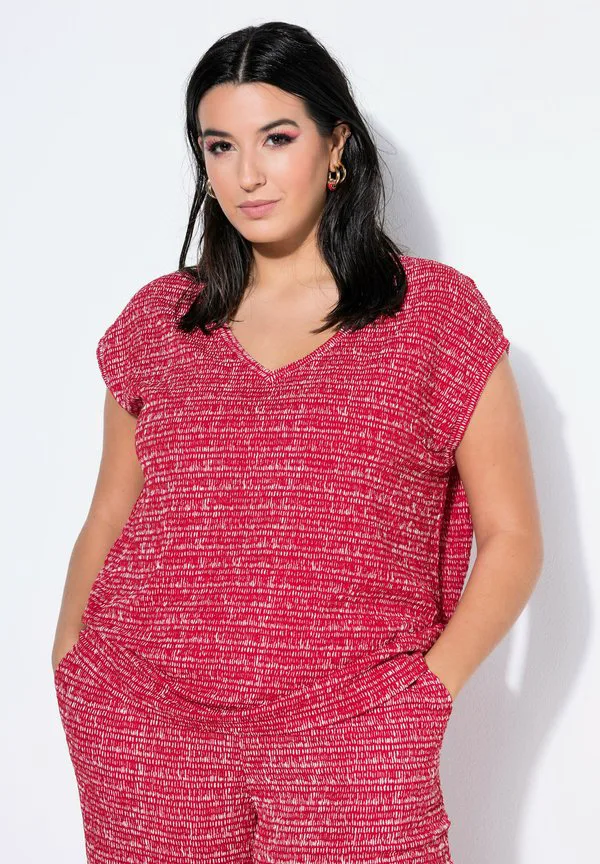 

Футболка с текстурным v-образным вырезом Studio Untold, Apple Red, Красный, Футболка с текстурным v-образным вырезом Studio Untold, Apple Red