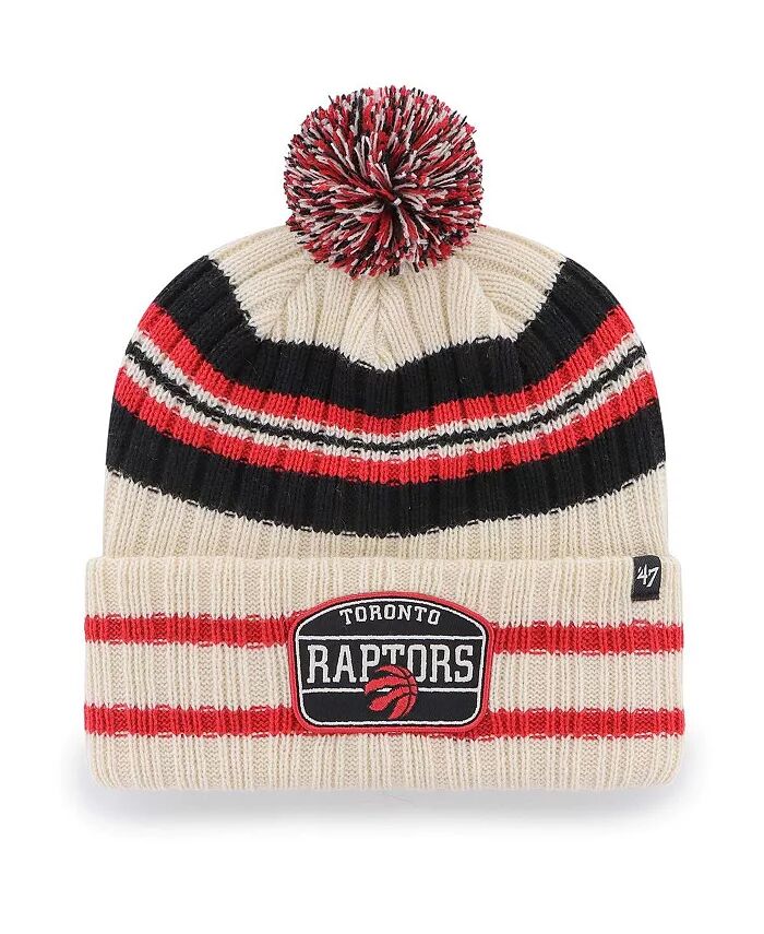 

Мужская кремовая вязаная шапка Toronto Raptors Hone Patch с манжетами и помпоном '47 Brand