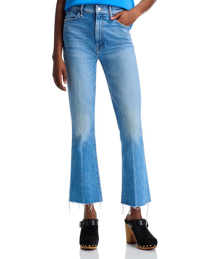 

Джинсы Hustler High Rise Frayed Flare Leg Ankle Jeans в цвете No Offence MOTHER, синий