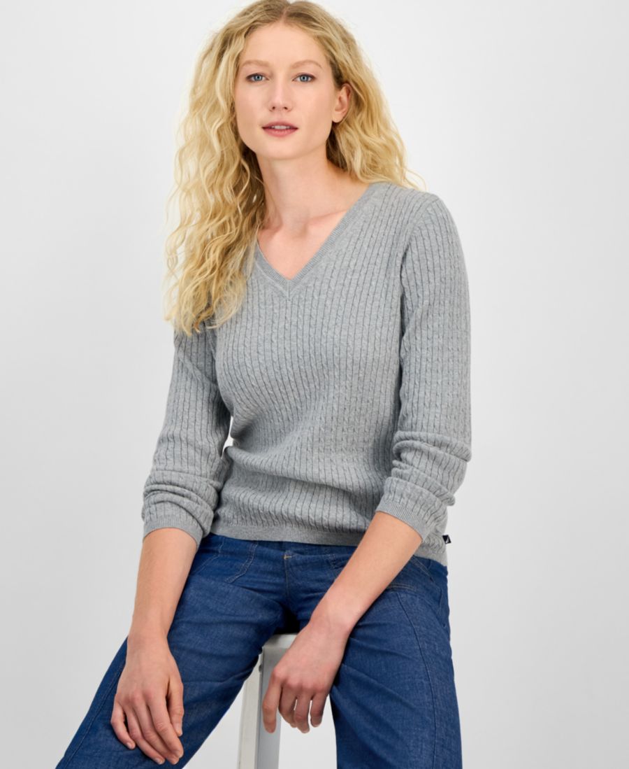 

Женский свитер крупной вязки с V-образным вырезом, только онлайн Nautica Jeans, Mist Heather