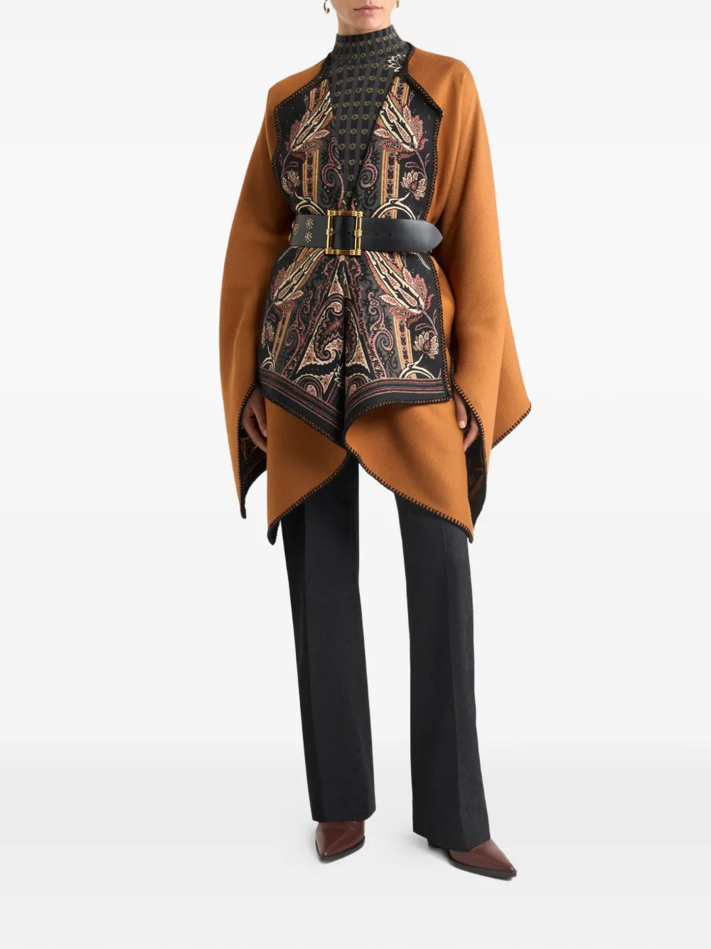 Двусторонняя накидка из ткани с узором Etro, коричневый — фото 2