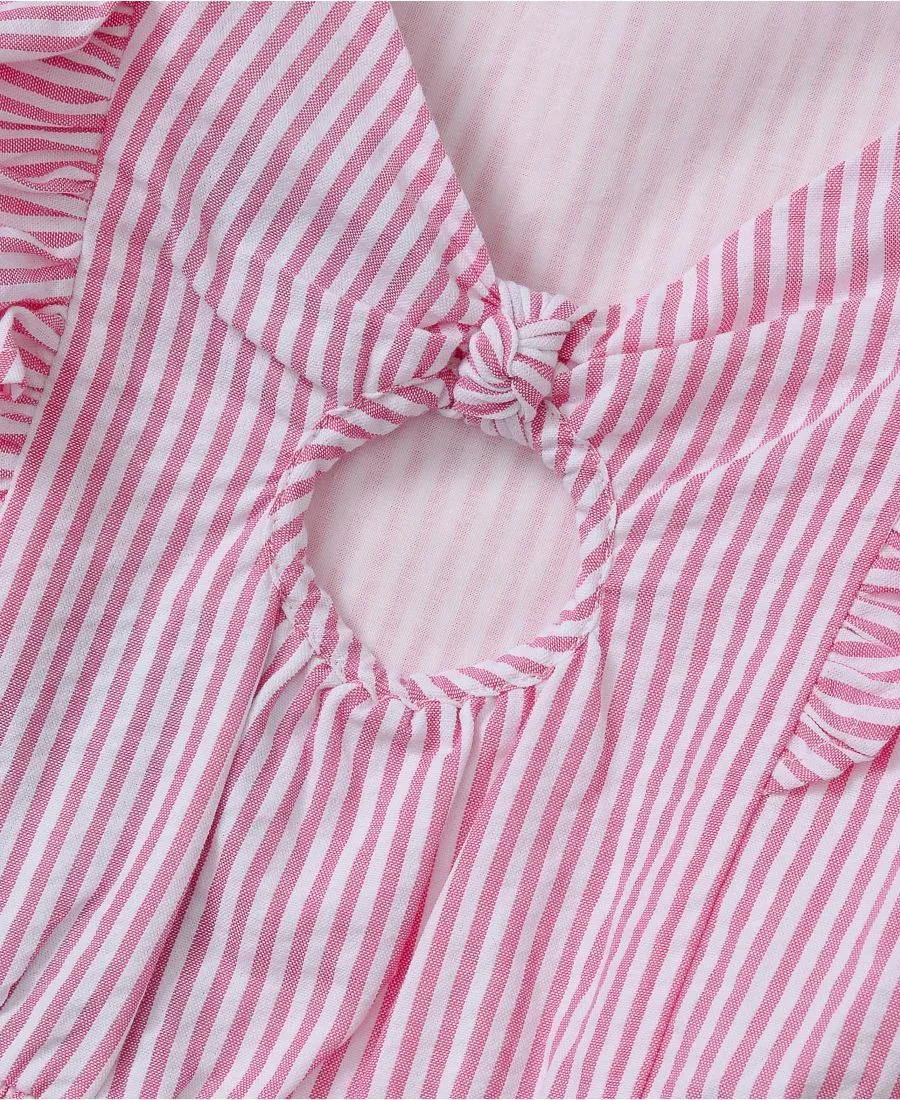 Детское платье с коротким рукавом из сирсакера Lands' End, oxford розовый stripe — фото 3
