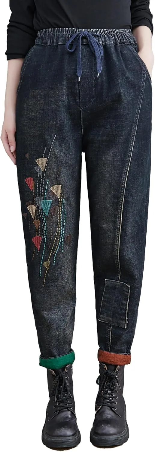 

LAI MENG FIVE CATS Женские бойфренды джинсы-бараны с эластичным поясом на шнурке