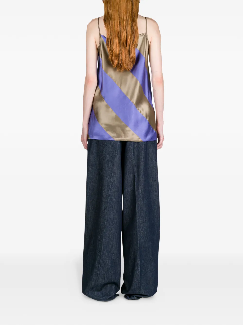 Атласный топ в полоску DRIES VAN NOTEN, коричневый — фото 4