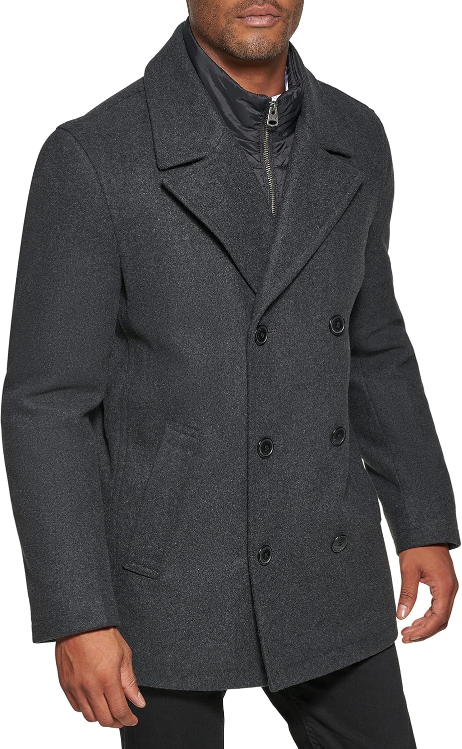 Мужская шерстяная классическая двубортная куртка-бушлат Levi's, Charcoal/Puffer Bib — фото 3