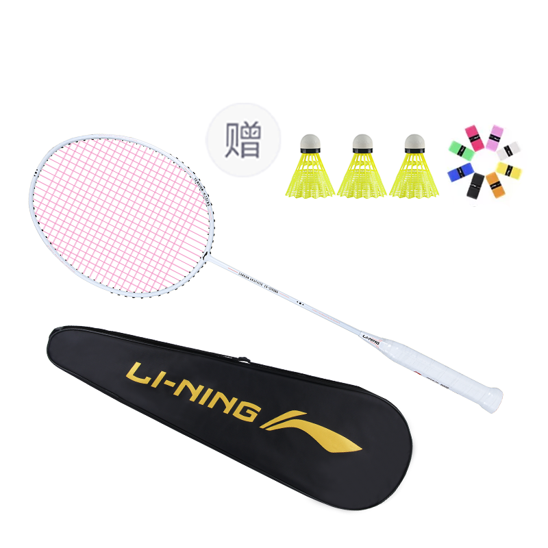 

LINING Полноуглеродная бадминтонная ракетка атакующего типа с утяжеленной головкой, жесткий стержень, начальный уровень, белый