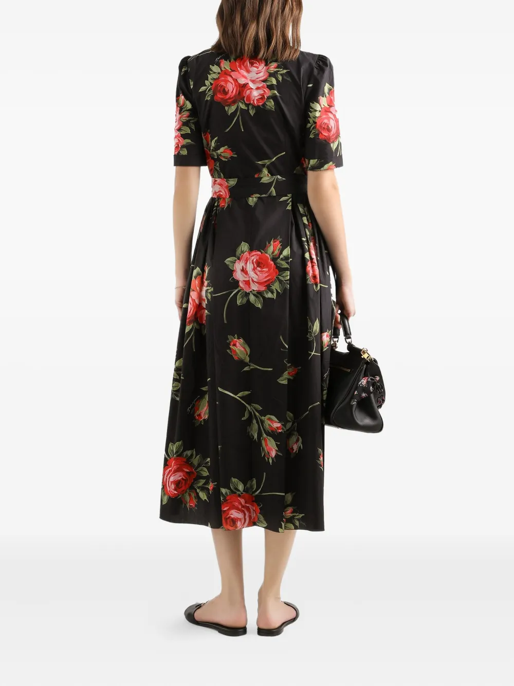 Платье миди с поясом и цветочным принтом Dolce & Gabbana, черный — фото 3