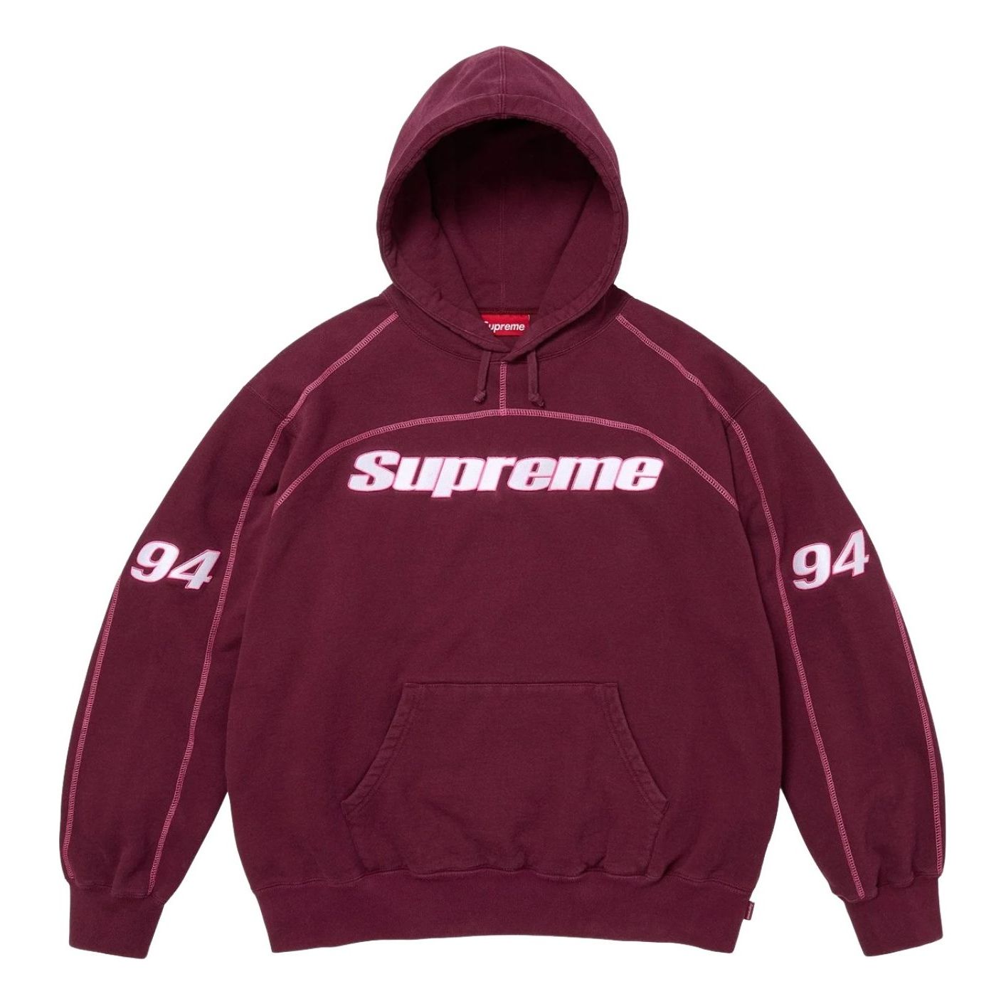Толстовка Supreme FW25 с капюшоном, оверлок, цвет «бордовый»