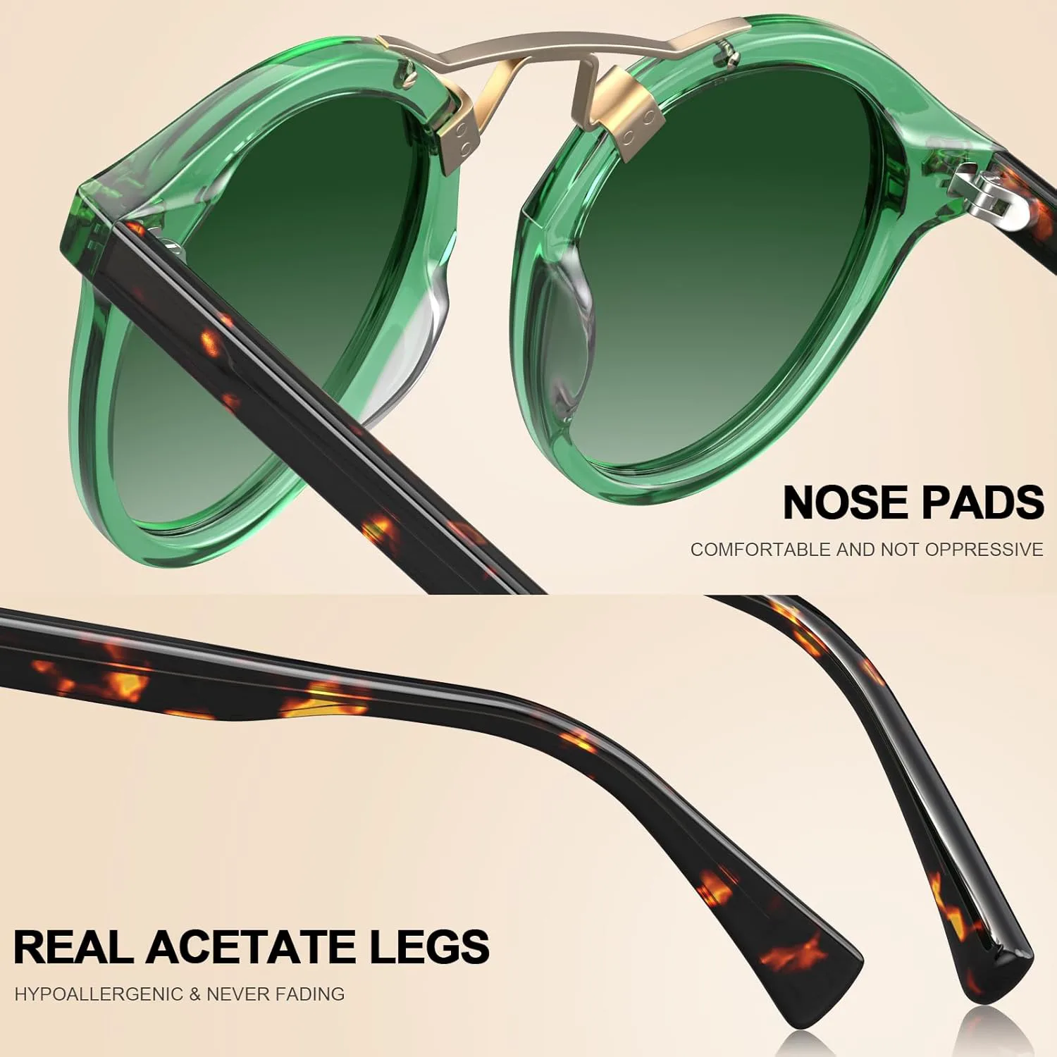 

Солнцезащитные очки CARFIA Retro Acetate Polarized для женщин с защитой от УФ-излучения, модные круглые солнцезащитные очки с металлическими оправами, Pink
