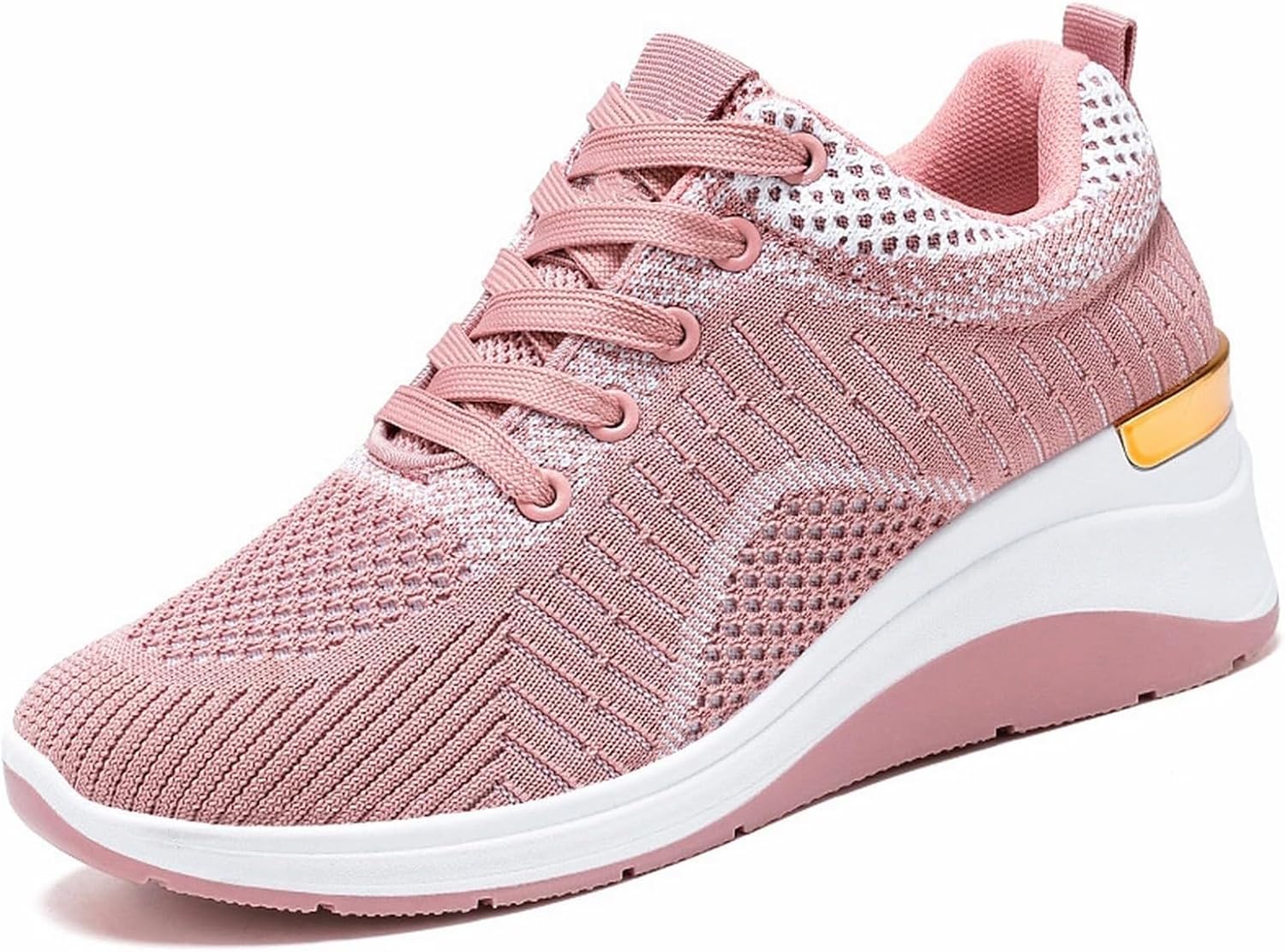 

Женские и мужские вязаные сетчатые спортивные туфли на танкетке, с шнуровкой, широкой посадкой, противоскользящие, легкие, для тенниса и прогулок, с поддержкой свода стопы, ортопедические, удобные Generic, розовый