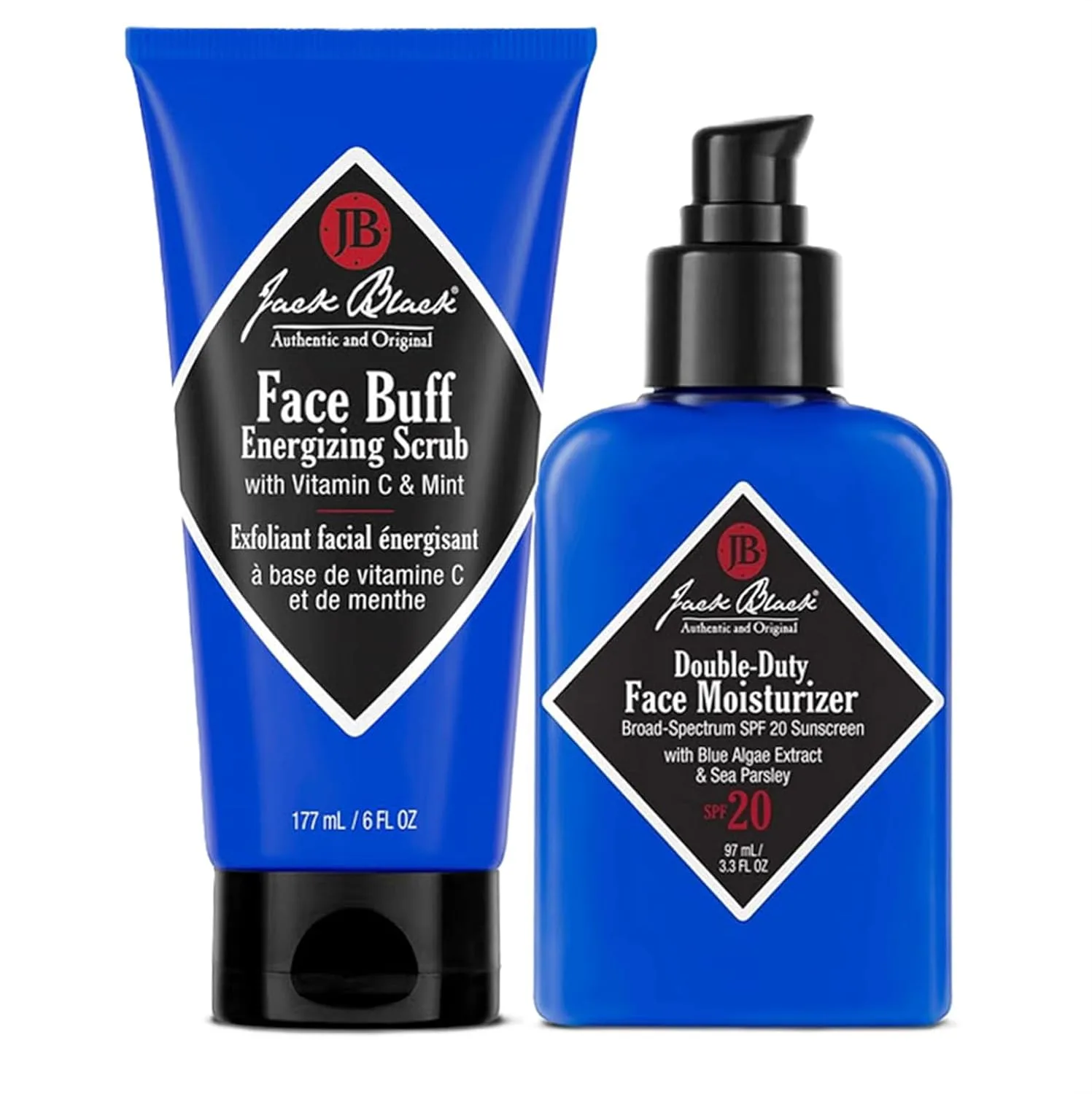 Увлажняющий крем для лица Jack Black Double Duty с SPF 20, крем для лица для мужчин, лосьон для лица для мужчин с SPF, подарки для мужчин Скраб для лица 177 мл + увлажняющий крем 97,6 мл, blue