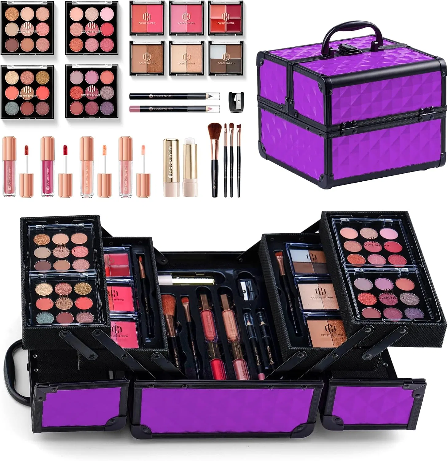 Набор косметики All-in-One Color Nymph 36 теней, 4 блеска, фиолетовый