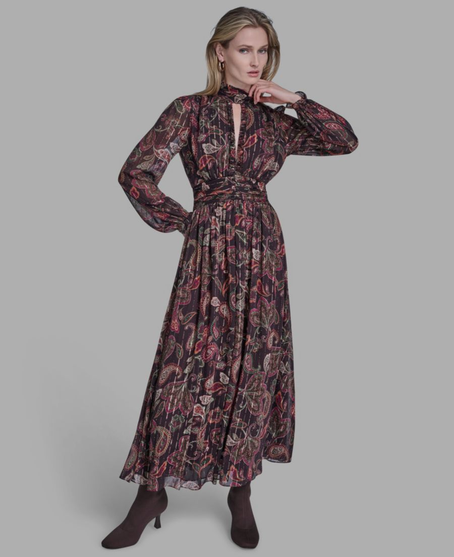 

Женское миди-платье с высоким воротником и вырезом-капелькой BCBG, Dark Cream/orchid Bloom