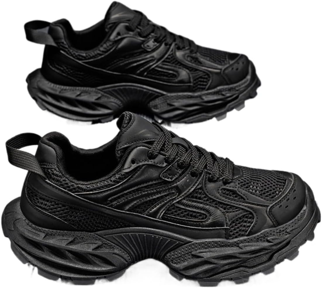 

Мужские массивные кроссовки в стиле трейл с верхом из сетки и искусственной кожи, с рельефной толстой подошвой, амортизирующие, противоскользящие, для бега, повседневной носки, походов и путешествий Ctkvbmeoi, черный