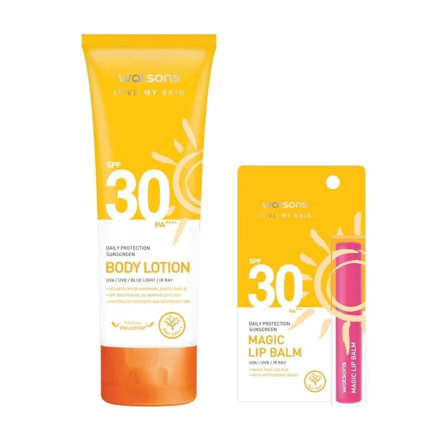 

Watsons Love My Skin Ежедневная защита Солнцезащитный лосьон для тела SPF30 100 мл + бальзам для губ SPF3