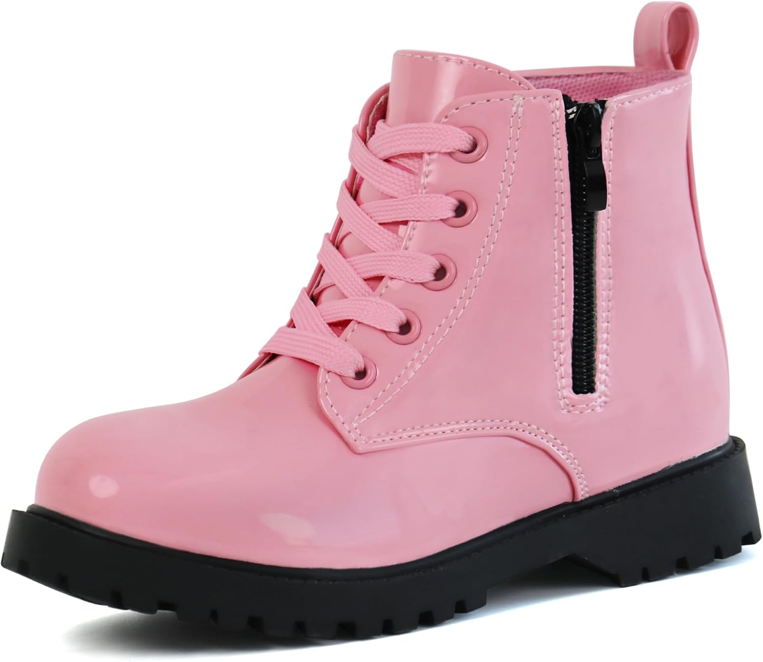 

Детские ботинки JABASIC на шнуровке с боковой молнией, рабочие и боевые ботинки для маленьких и больших детей, Pink