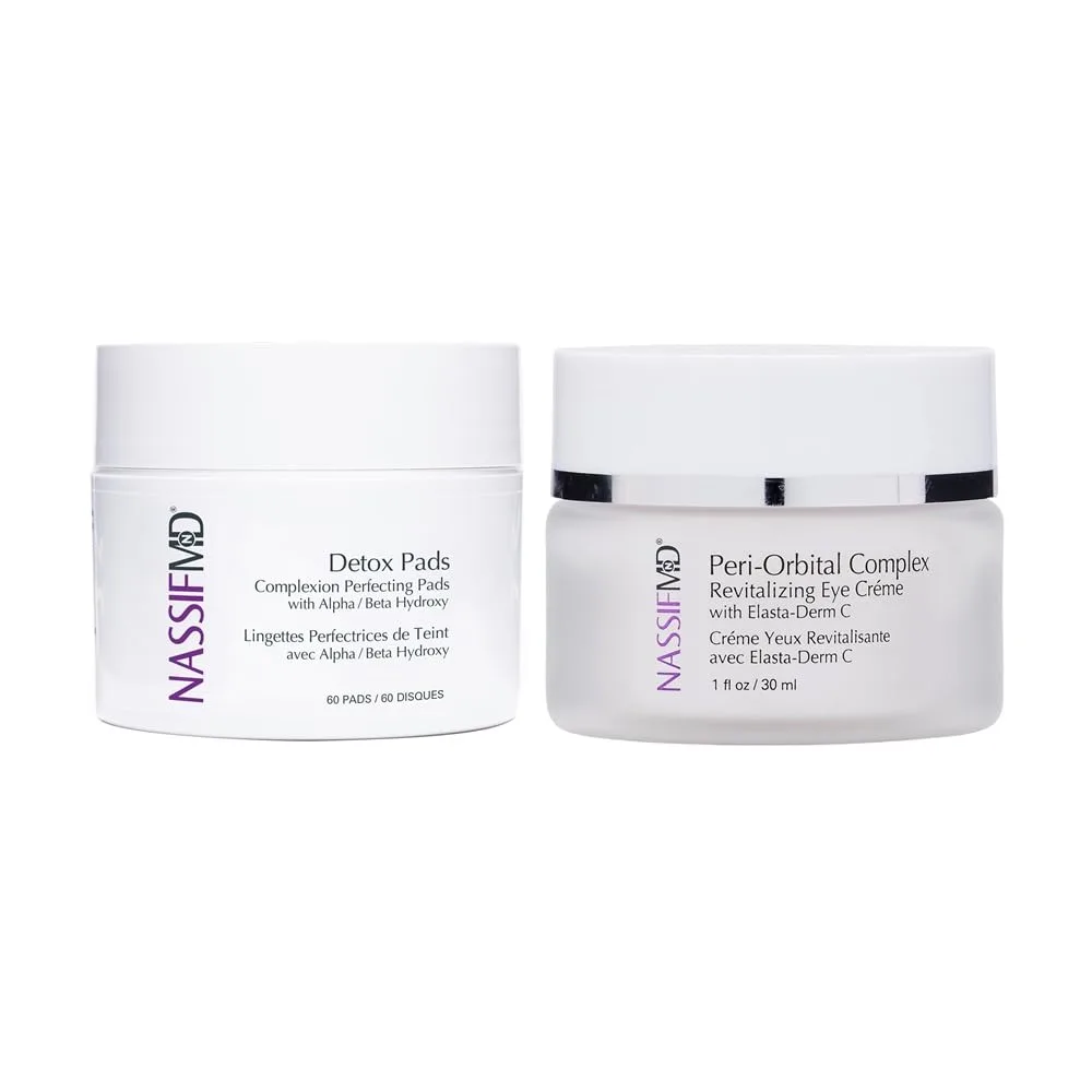 Набор NassifMD, включающий подушечки для лица Facial Radiance Pads и крем для области вокруг глаз Peri-Orbital Eye Cream.