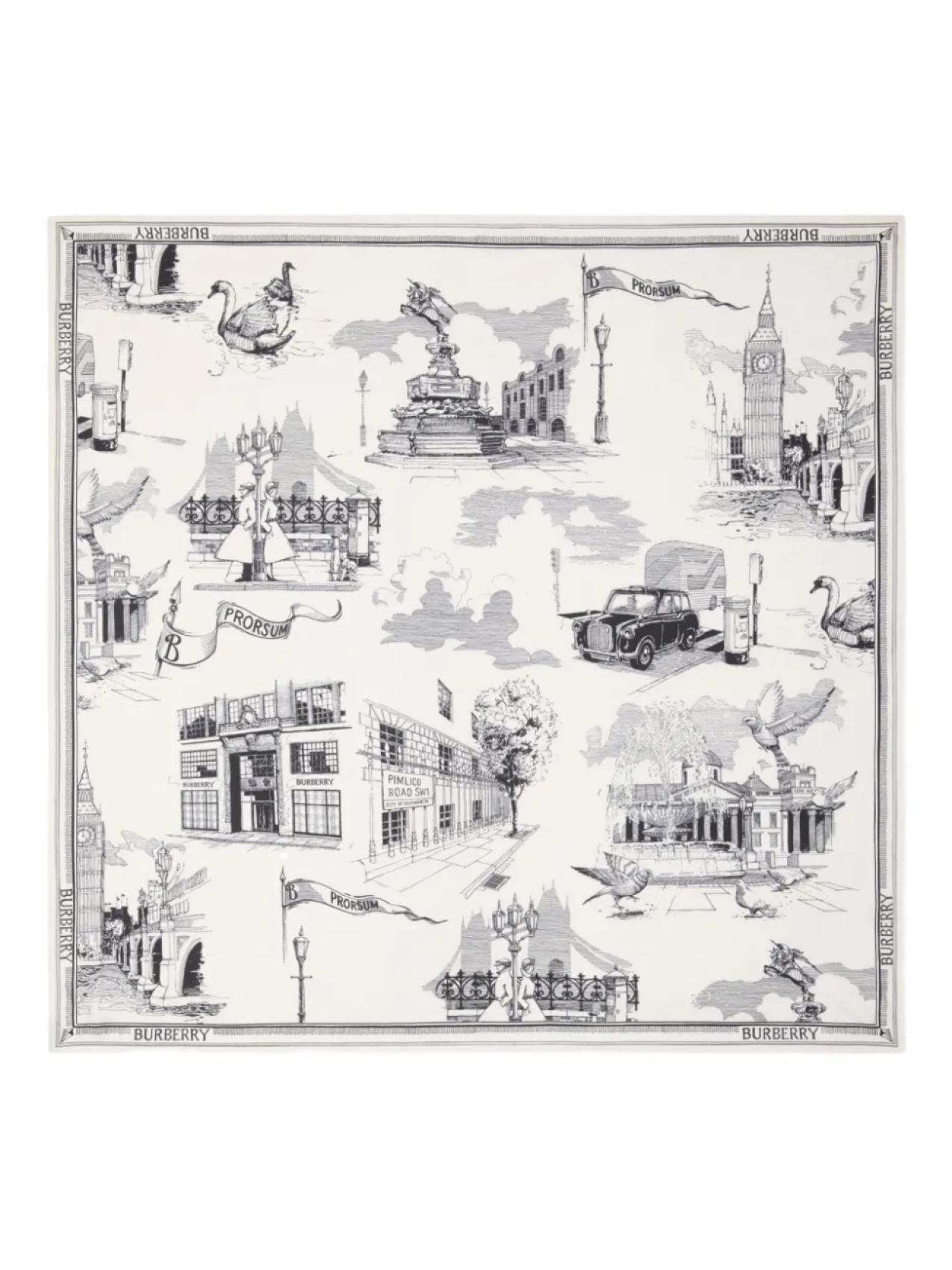 

Шелковый шарф с принтом Burberry London Landmarks, белый