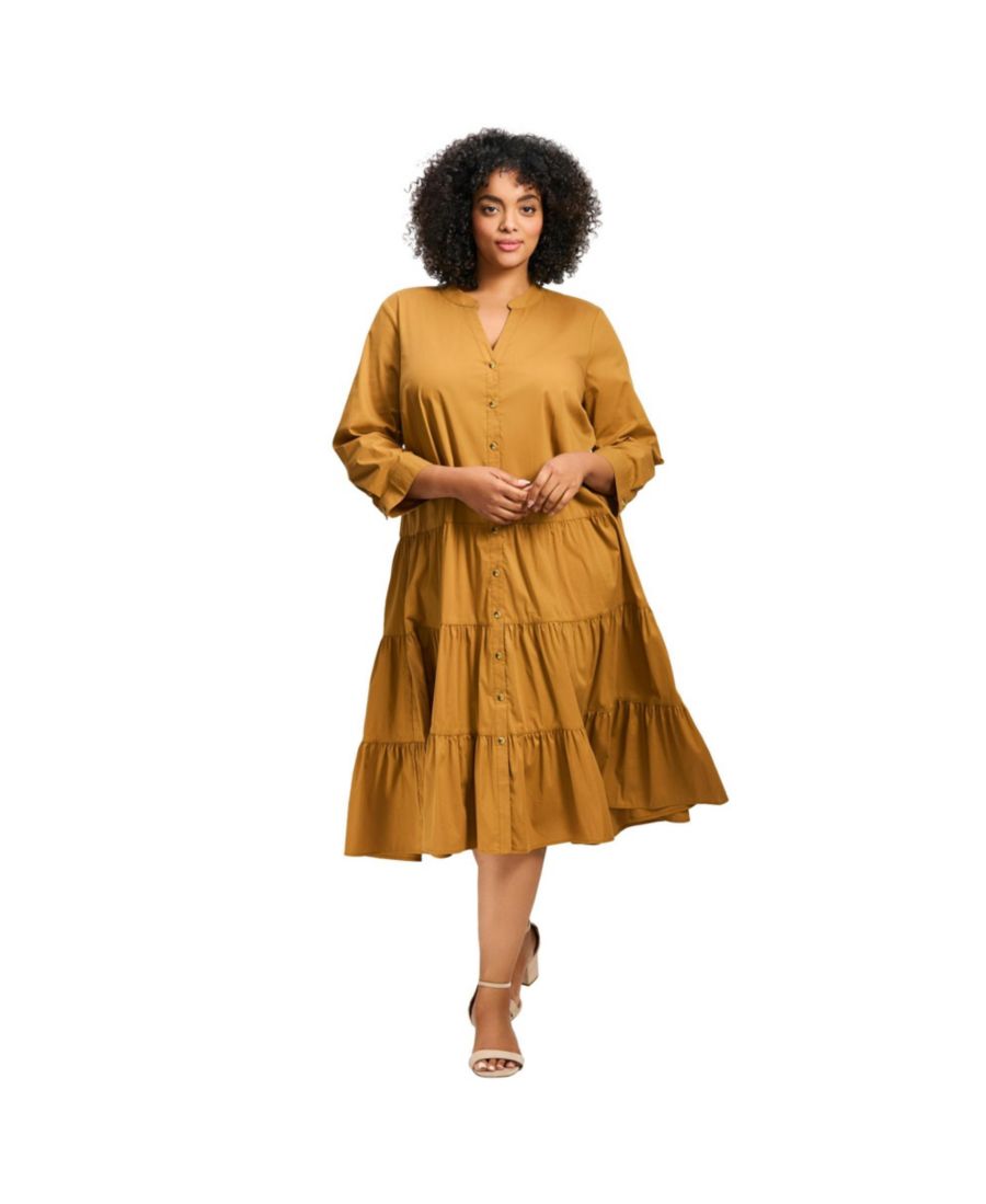 

Женское хлопковое поплиновое платье Avery с пуговицами AVENUE, Sunset yellow