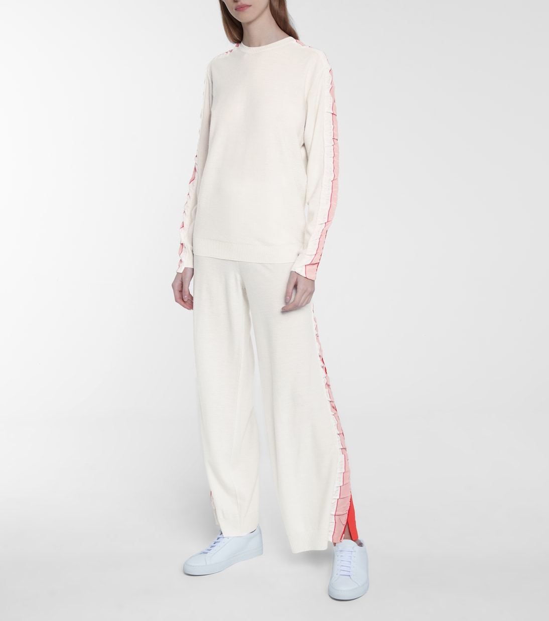 Спортивные брюки из натуральной шерсти с монограммой Stella McCartney, Parchment — фото 2