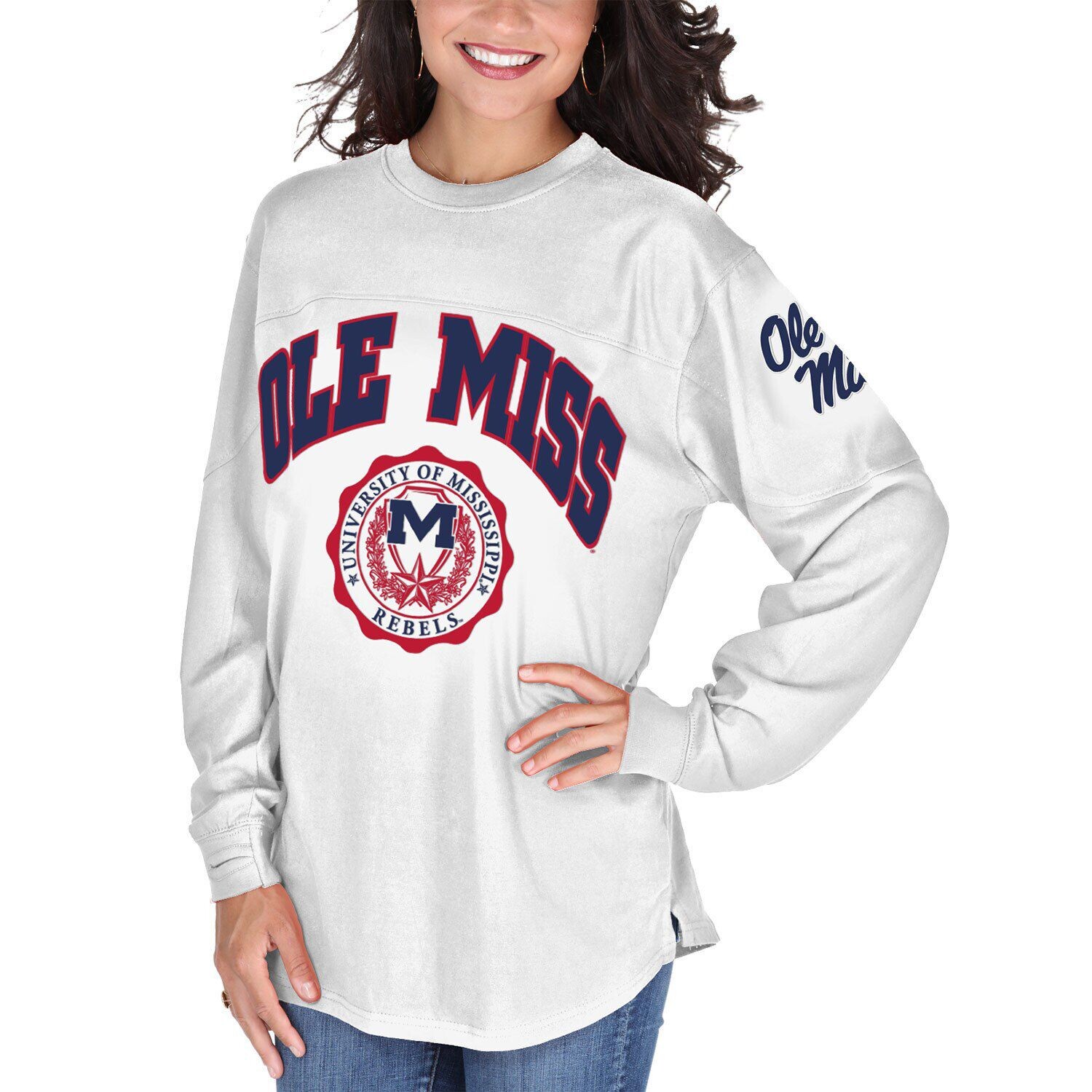 

Женская белая футболка с длинным рукавом Ole Miss Rebels Edith, Белый, Женская белая футболка с длинным рукавом Ole Miss Rebels Edith