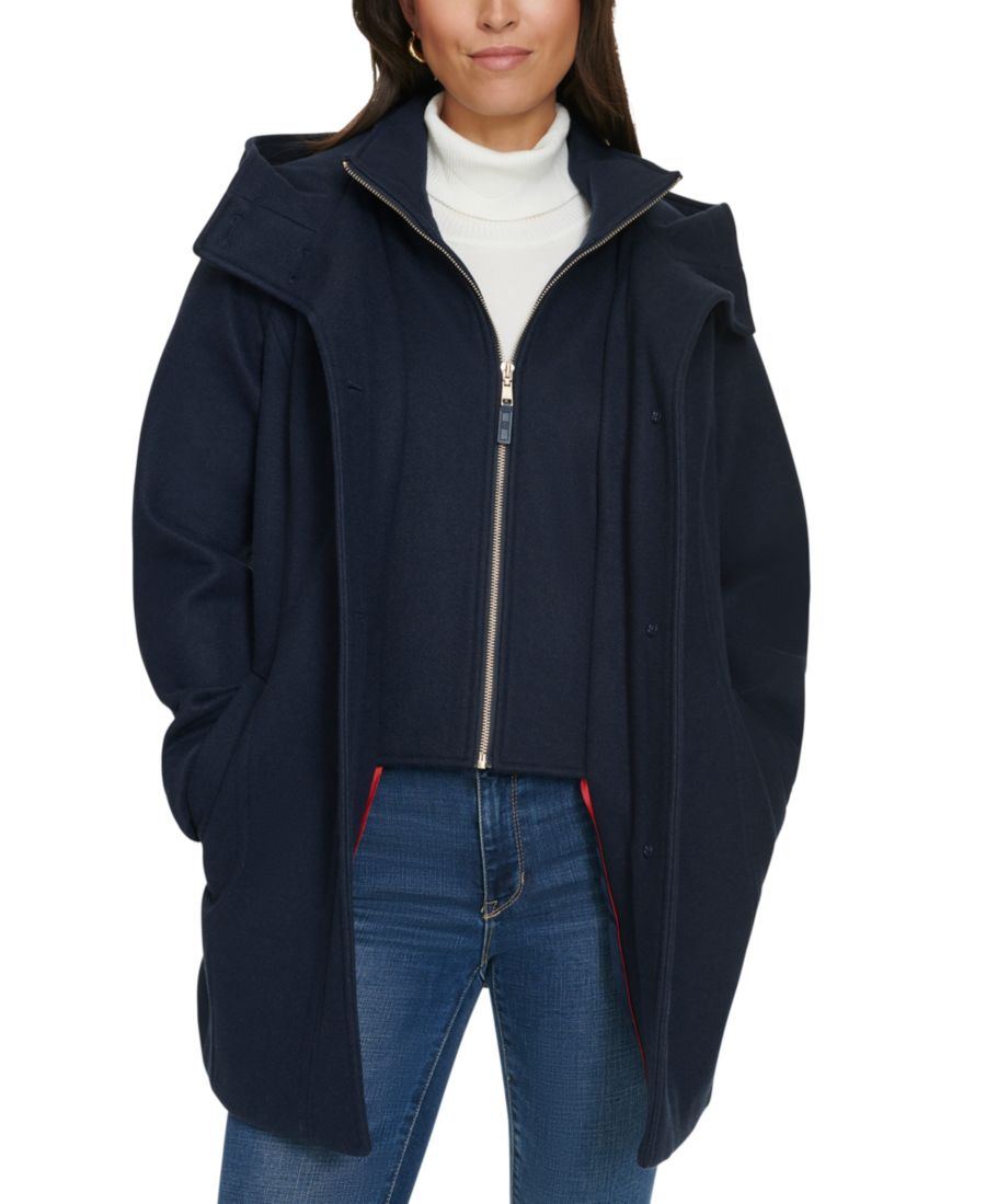 Женское пальто с капюшоном и застежкой на пуговицы Tommy Hilfiger, Navy — фото 3
