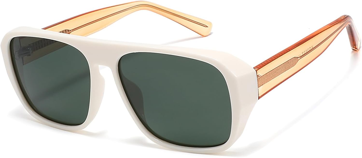 

Поляризованные солнцезащитные очки Flat Top 2026 для мужчин и женщин | Квадратные солнцезащитные очки с защитой UV400 | Слегка обтекаемые линзы ONLYZILLA, White Frame With Green Lenses