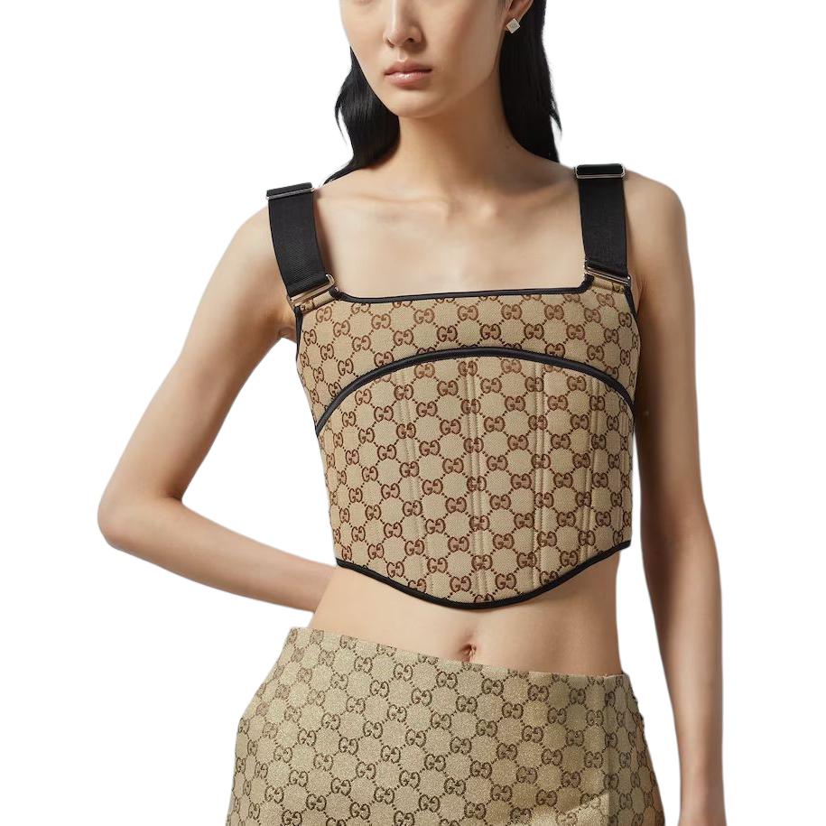 Топ Gucci GG Canvas Top 'Camel Ebony', женский, бежевый — фото 3