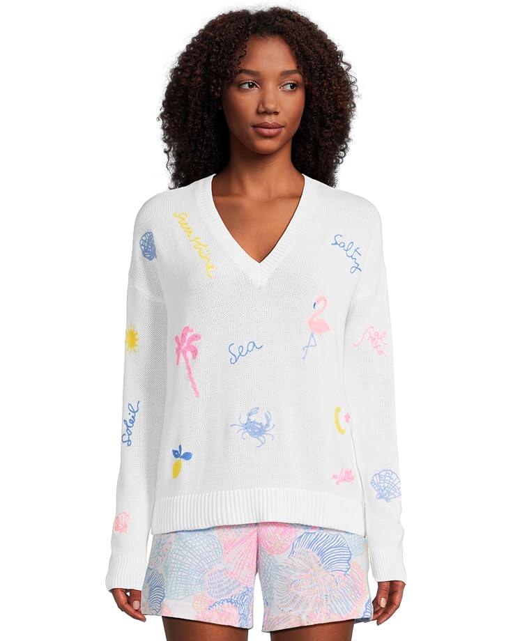 

Свитер Lilly Pulitzer Tensley Sweater, цвет Resort White Summer Serenade Embroidery