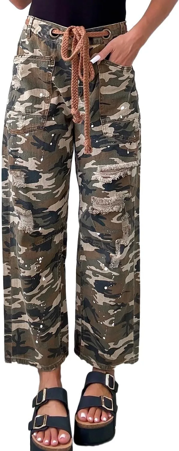 

Джинсы Apvirdy Camo Women Plus Size High Waist Distressed