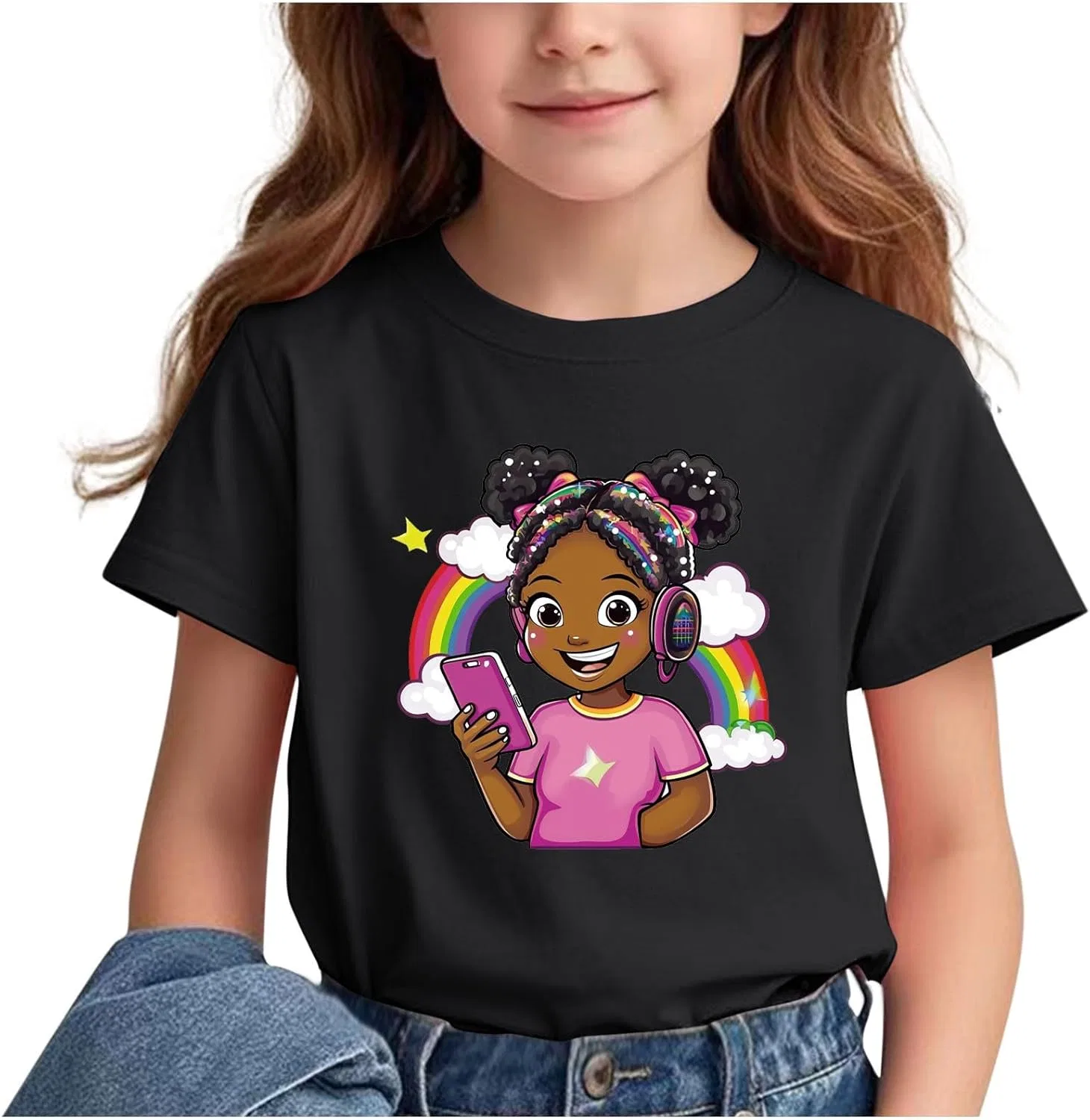 Детская футболка с коротким рукавом Rainbow Girl, Zzalalana, черная