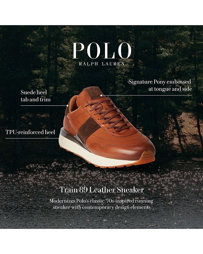 Мужские кожаные кроссовки Polo Ralph Lauren Train 89, коричневый/бежевый — фото 3
