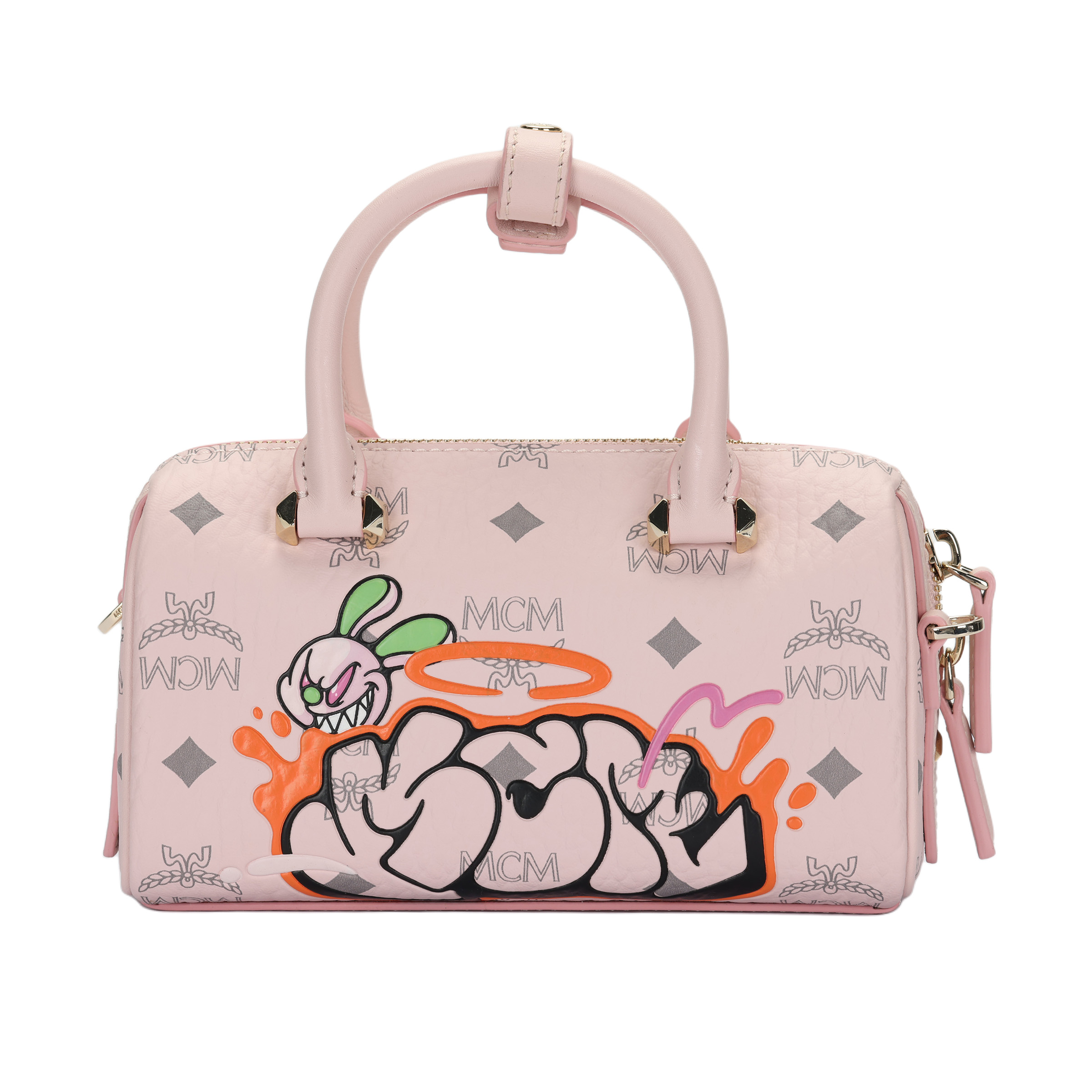 

MCM Сумка-бостон Visetos из коровьей кожи, сумка на плечо, мини-сумка через плечо, женская, цвет вишнево-розовая, коллаборация SAMBYPEN