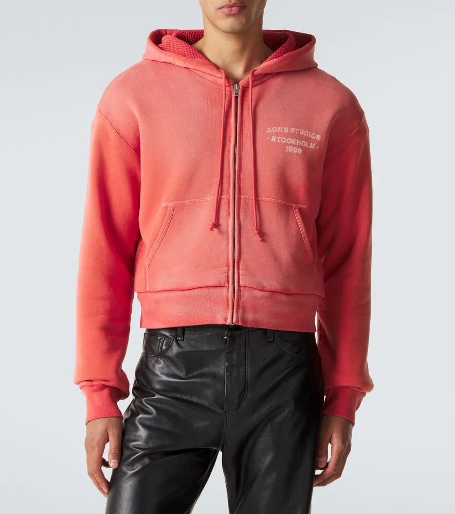 Толстовка на молнии из хлопкового трикотажа с логотипом Acne Studios, красный — фото 3