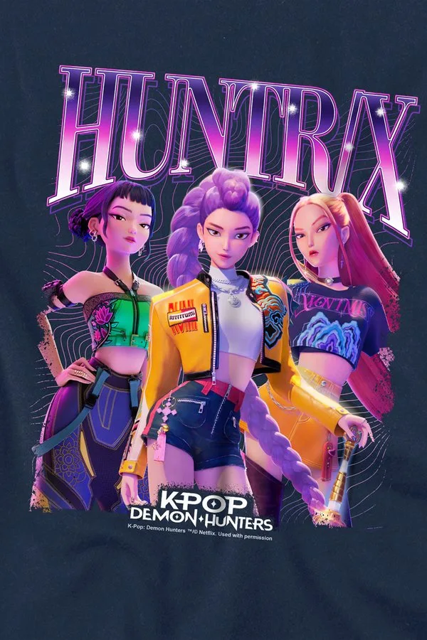 Футболка с бутлег-принтом k-pop demon hunters huntrix Netflix, Dark Blue — фото 3