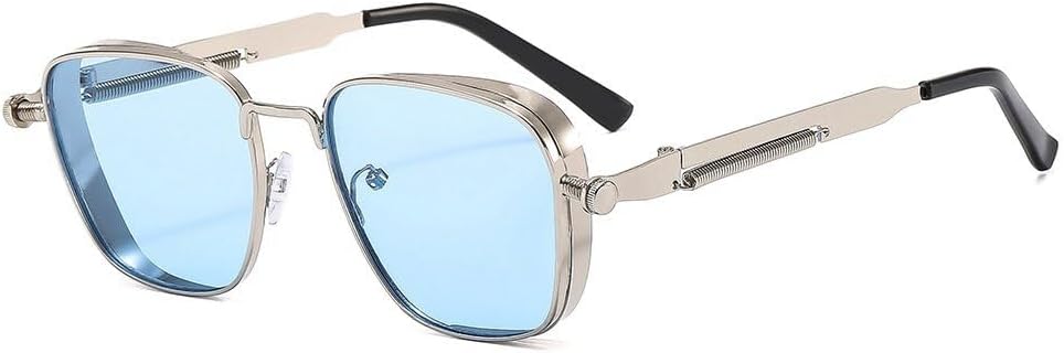 

Ретро металлические солнцезащитные очки для женщин и мужчин, модные женские панк-очки для вождения, солнцезащитные очки с защитой от УФ-излучения UV400 TKKTLLT, Silver Blue