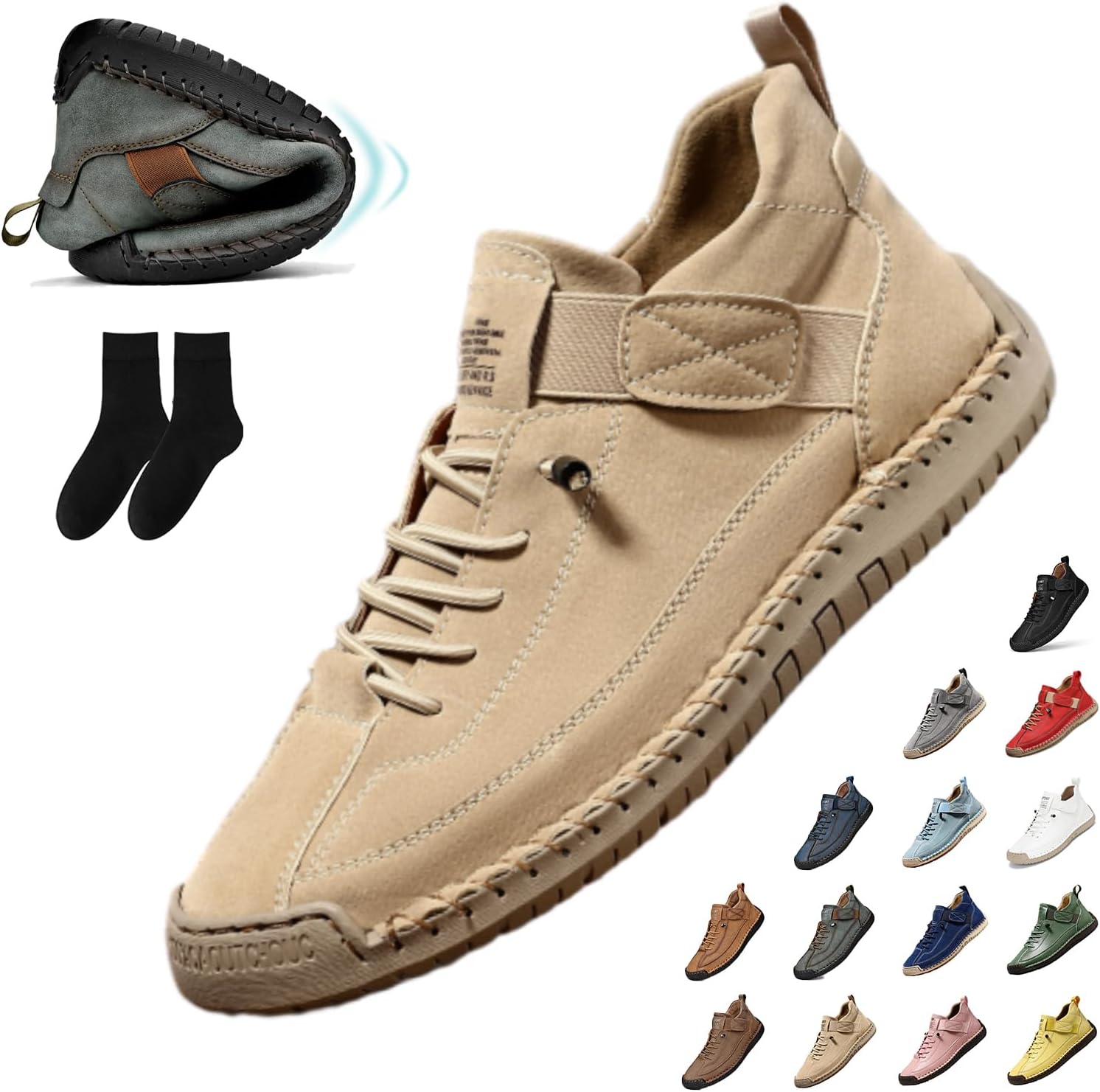 

Женские повседневные ботинки-чукка на щиколотке, слипоны, дышащие лоферы, ручной работы кроссовки, средние по высоте, для ходьбы и вождения, плоская подошва Generic, Apricot 9.5 Women / 8 Men