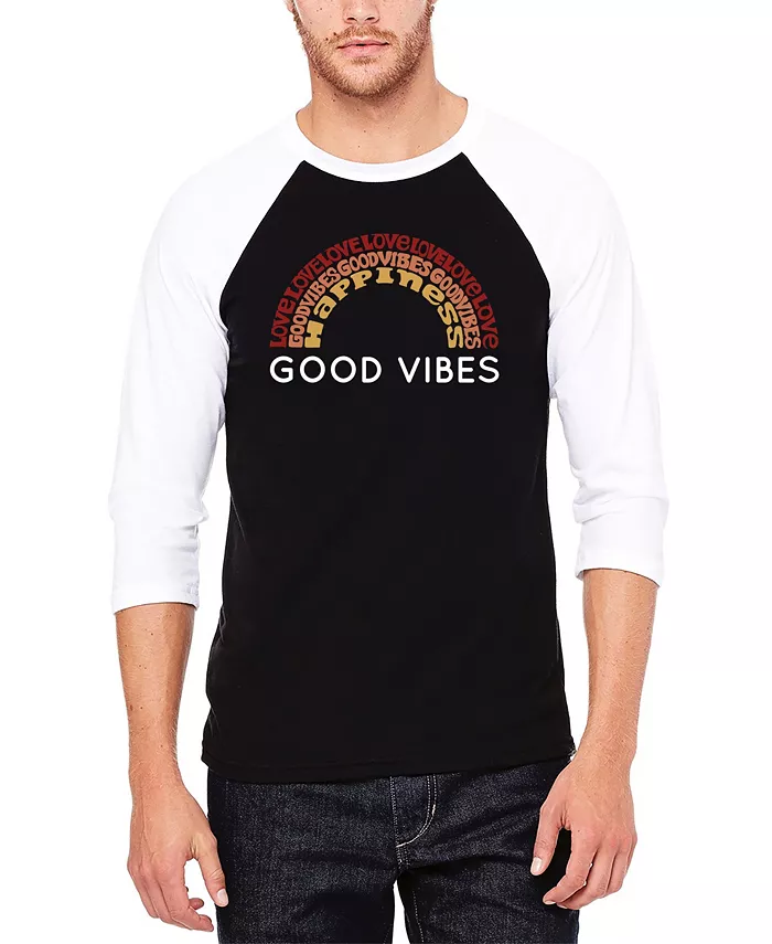 

Мужская футболка с регланными рукавами "Good Vibes" в бейсбольном стиле с принтом LA Pop Art, черный