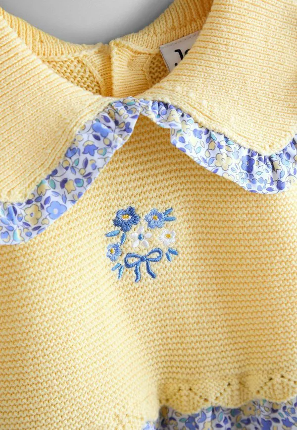 Платье-Комбинезон прямого кроя с воротником-рюшами Jojo Maman Bébé, Yellow Floral Embroidered — фото 3